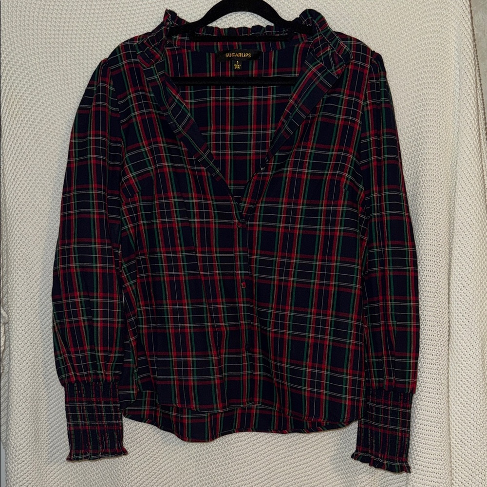 Sugarlips Red and Green Plaid Top